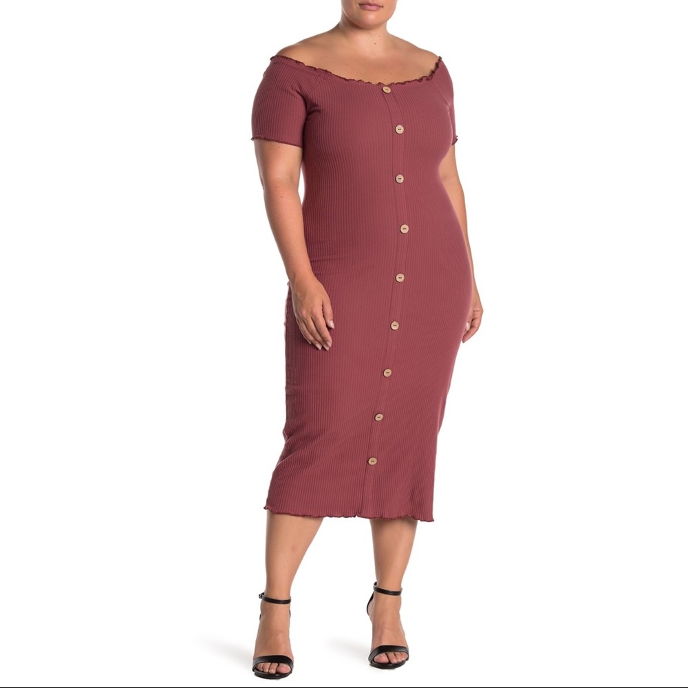 🌺 PLANET GOLD Button Trim Rib Knit Bodycon Dress